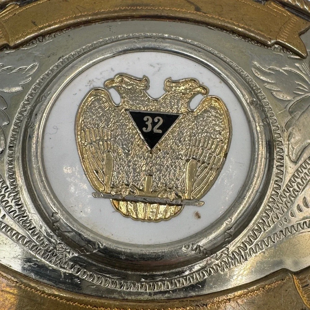 Vintage‎ German Silver Masonic 32nd Degree Scottish Rite Western Belt Buckle